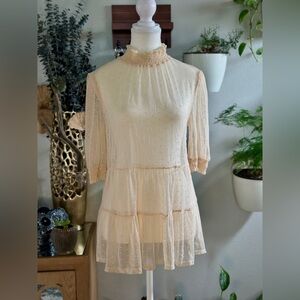 Scobe Cream Swiss Dot Mesh Ruffle Top - Size M